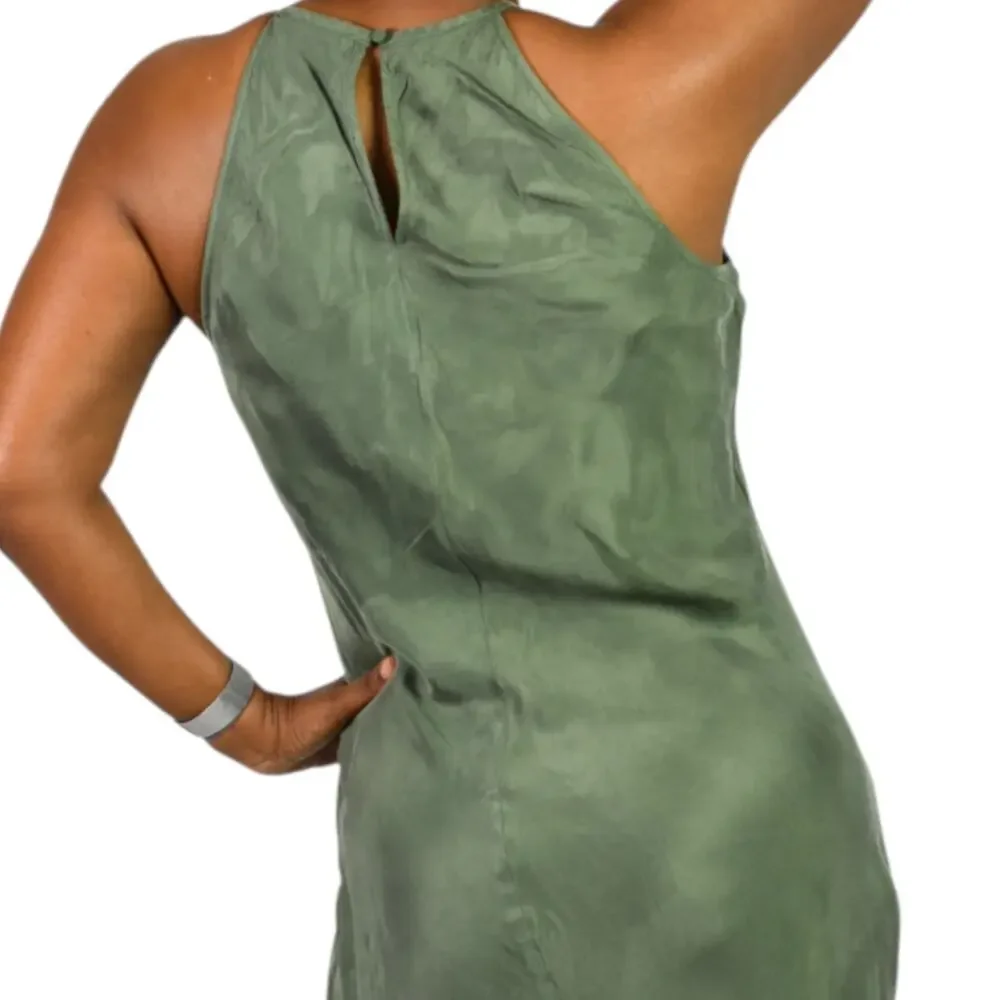 J Crew Amber Slip Dress Green Cupro Halter Maxi Bias Keyhole Silky Slipdress 6